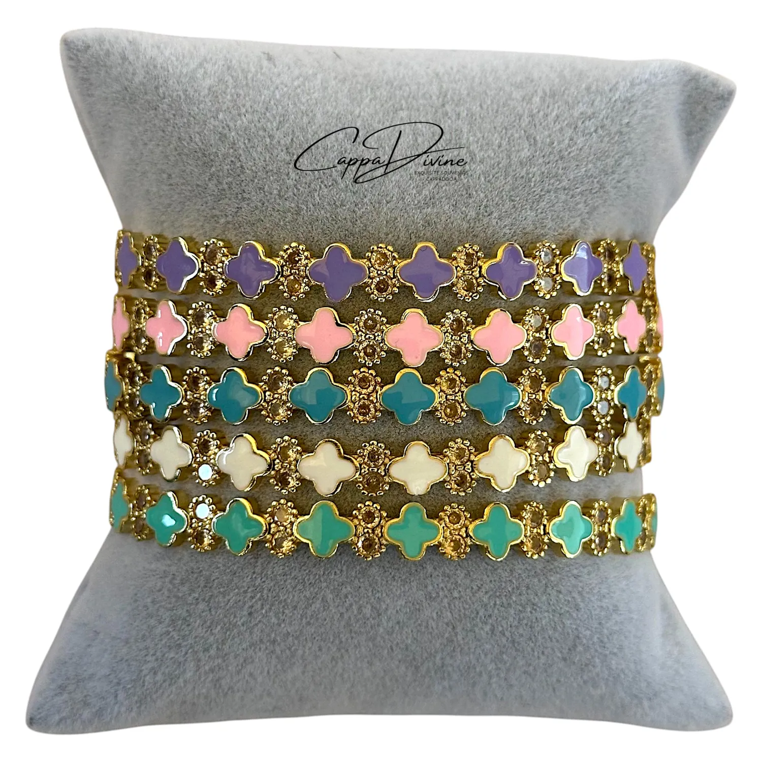 Adjustable Golden Steel Bracelet – Clove with Colorful Enamel