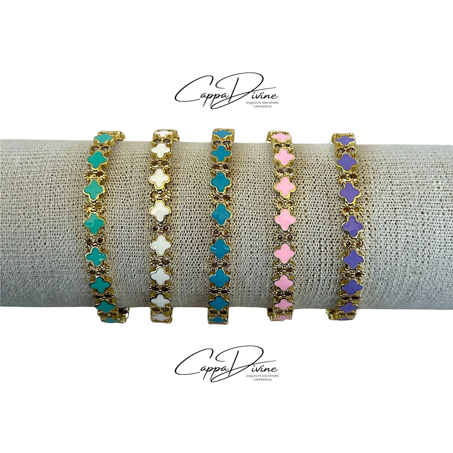 Adjustable Golden Steel Bracelet – Clove with Colorful Enamel