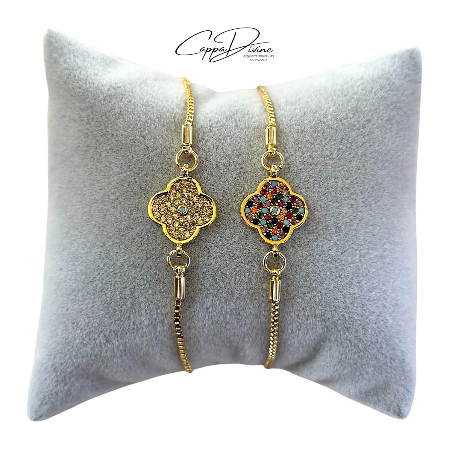 Adjustable Golden Steel Bracelet – Clove with Crystal Engravings