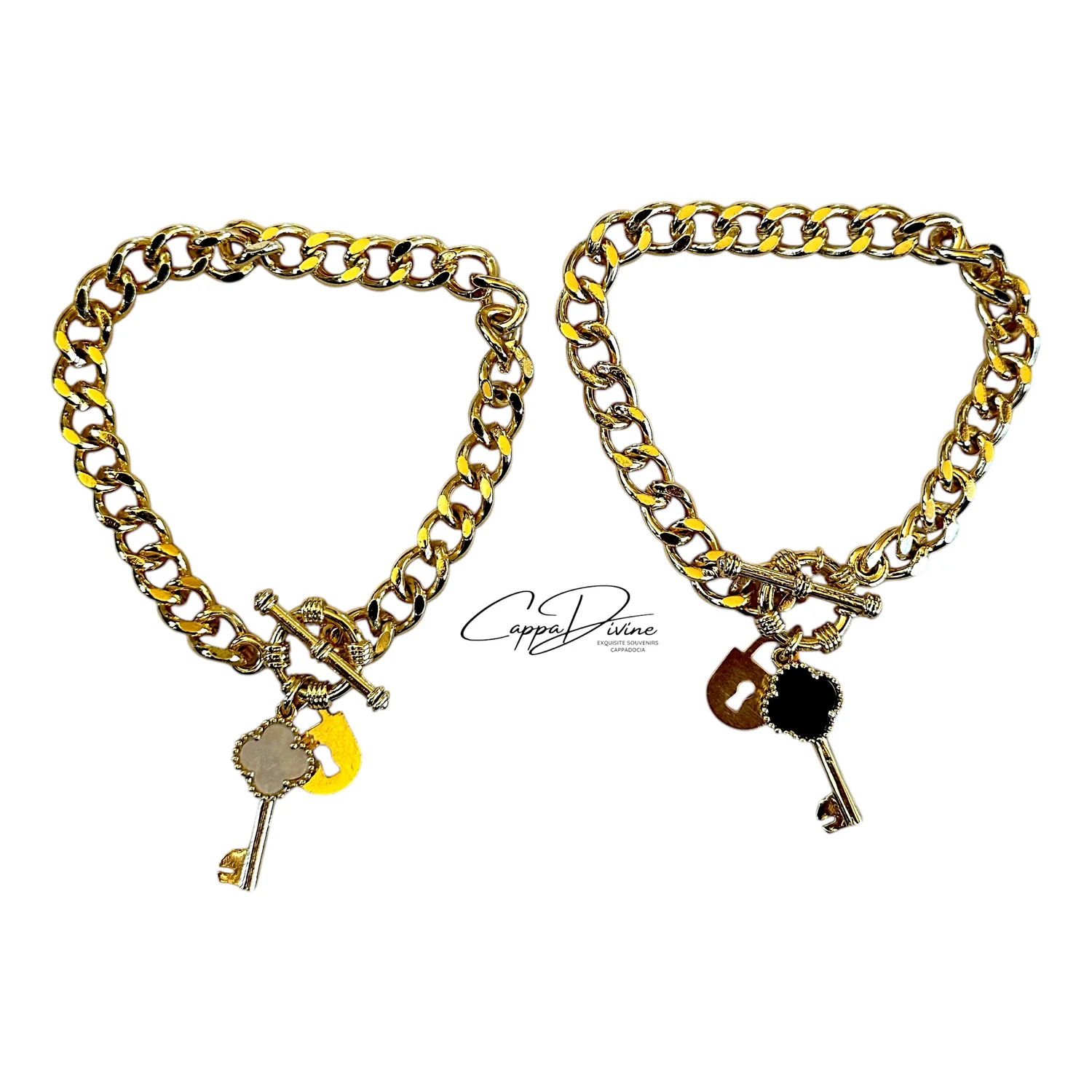 Steel Curb Link Bracelet with a Clove Key Design