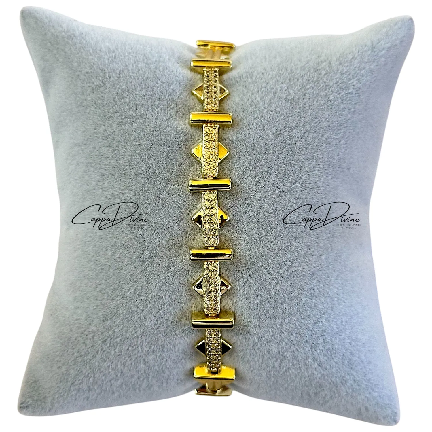 Golden Steel Bracelet - Fence Cord Design with Crystal Engravings