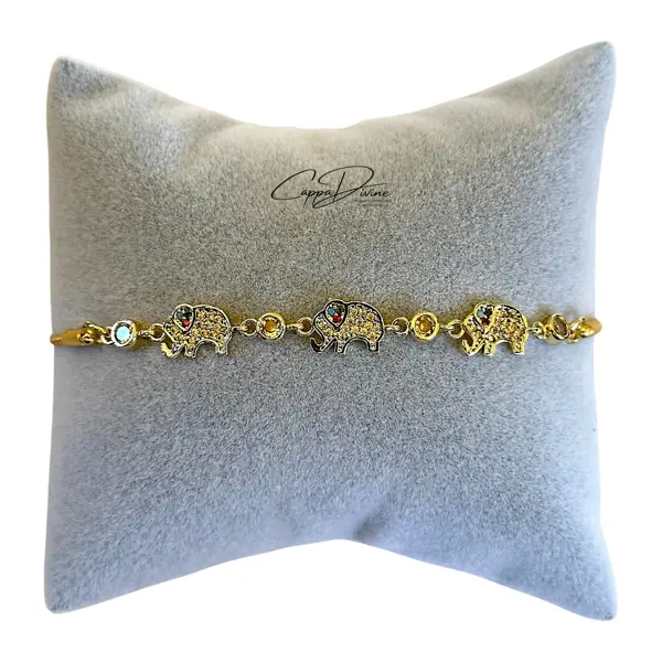 Adjustable Golden Steel Bracelet – Elephant Design with Colorful Crystal Engravings