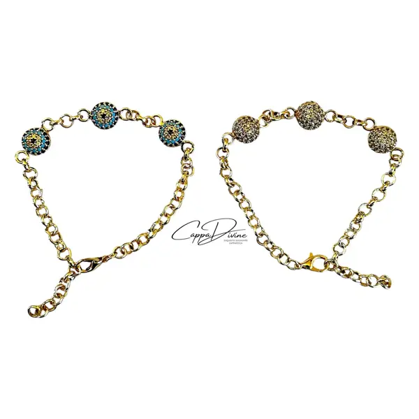 Steel Cable Link Bracelet – Round Eye Ball Design with Crystal Engravings