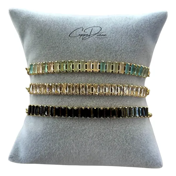 Adjustable Golden Steel Bracelet with Inline Baguette Crystal Stones