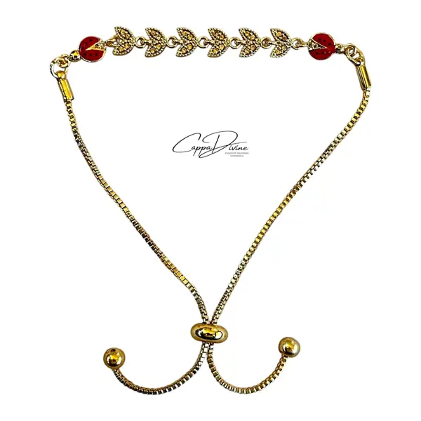 Adjustable Golden Steel Bracelet – Ladybug Design with Colorful Crystal Engravings