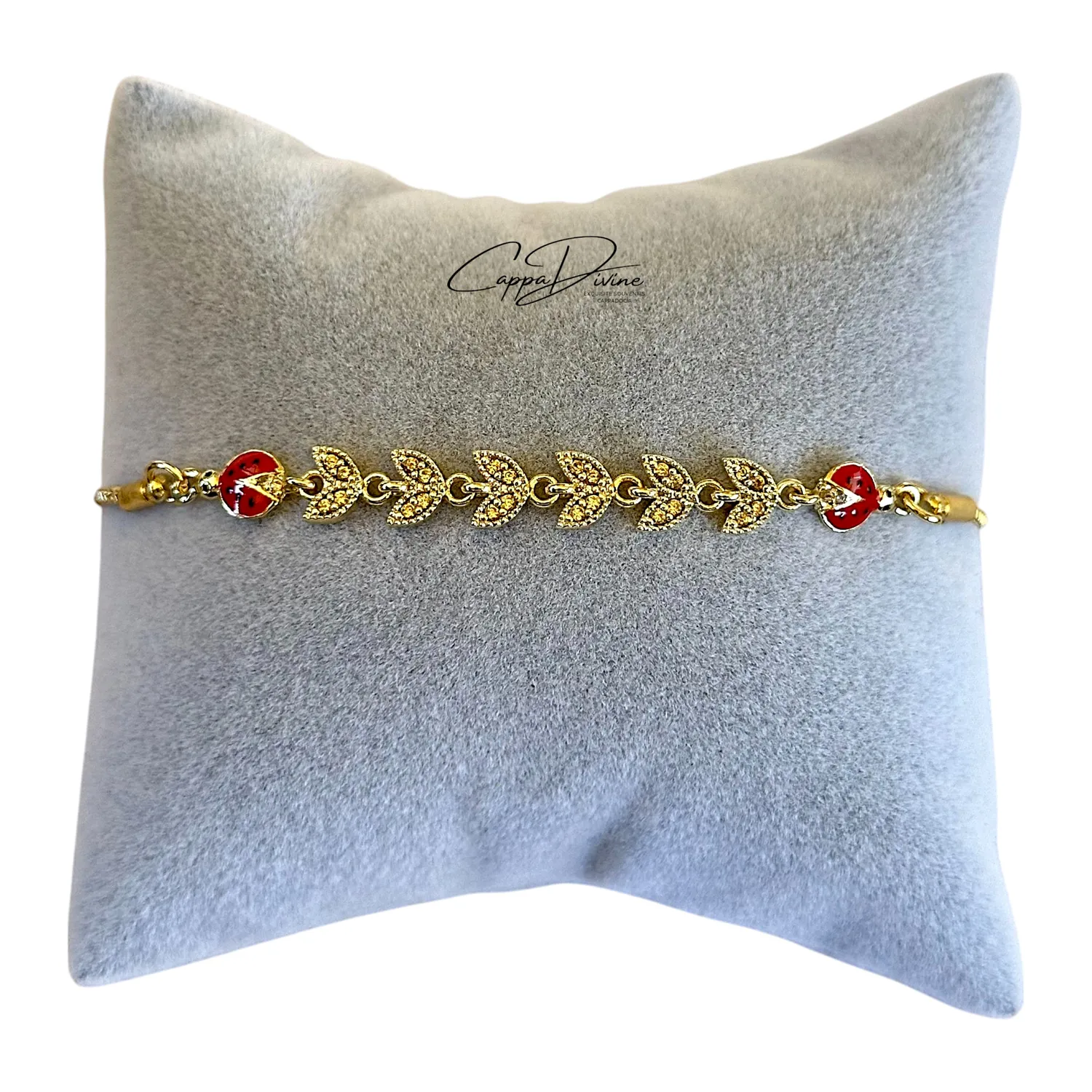 Adjustable Golden Steel Bracelet – Ladybug Design with Colorful Crystal Engravings