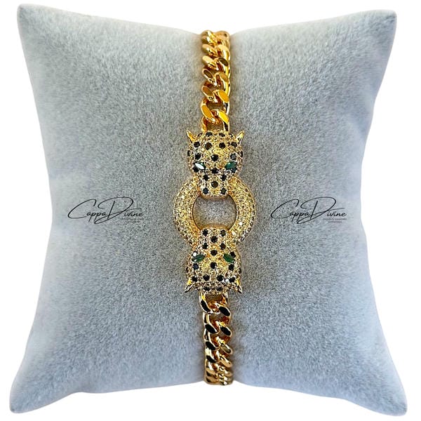 Rose Gold Steel Bracelet - Lion Head Design with Crystal Engravings