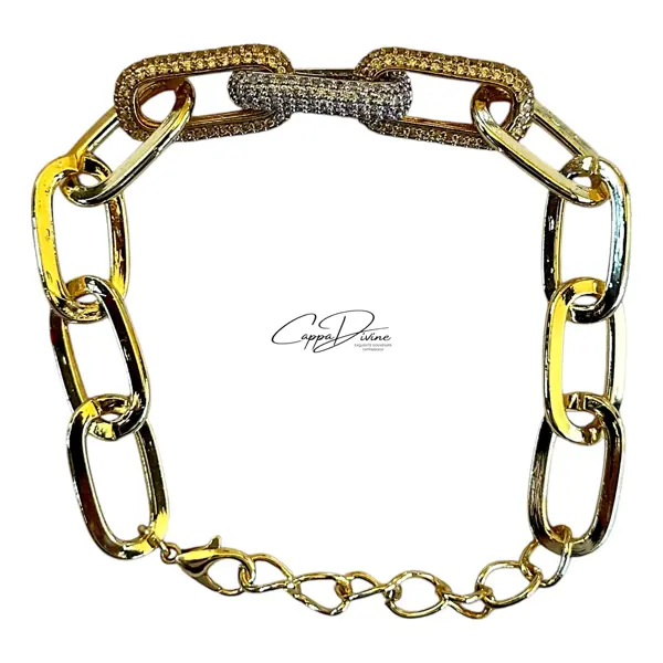 Golden Steel Bracelet - Paperclip Design with Crystal Engravings