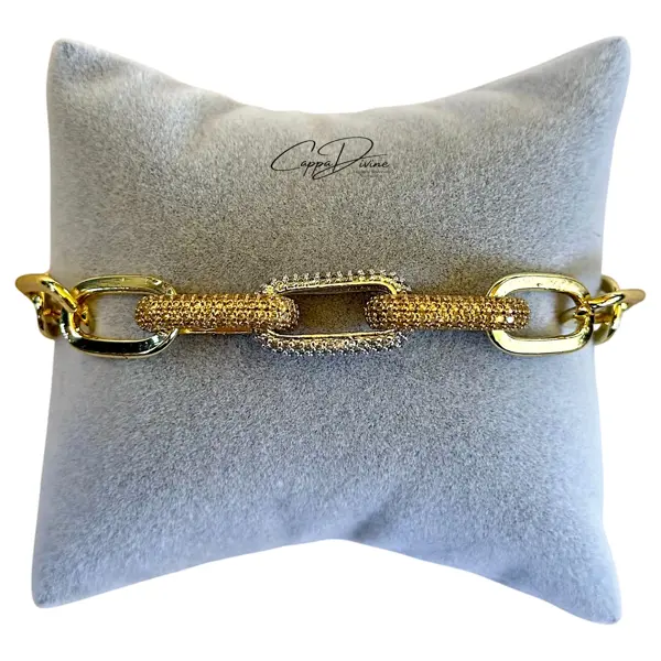 Golden Steel Bracelet - Paperclip Design with Crystal Engravings