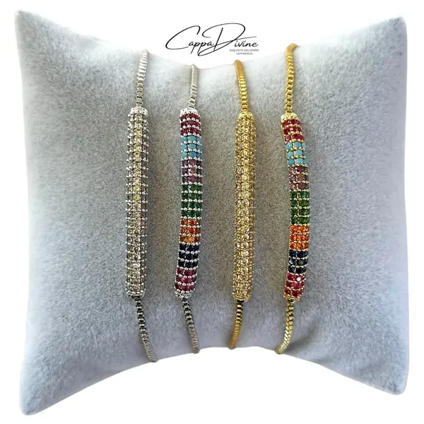 Adjustable Steel Bracelet with Crystal Stones