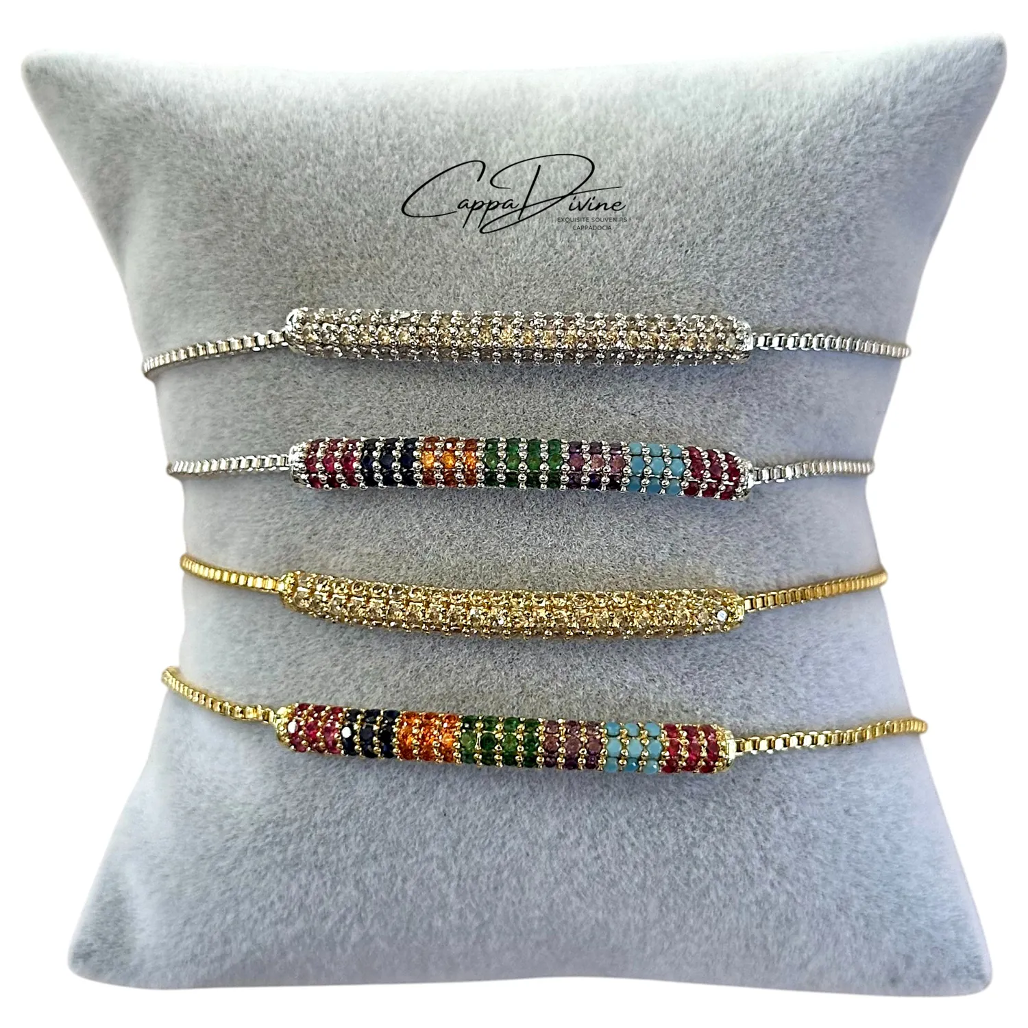 Adjustable Steel Bracelet with Crystal Stones