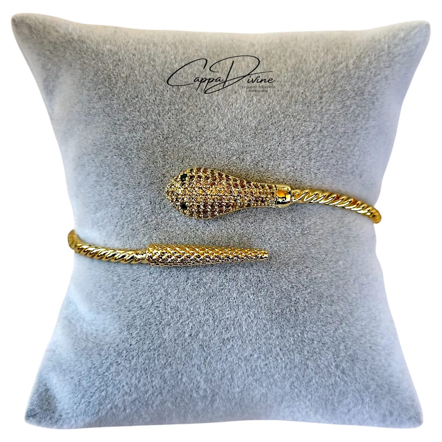 Adjustable Golden Steel Bracelet – Snake Design with Crystal Engravings