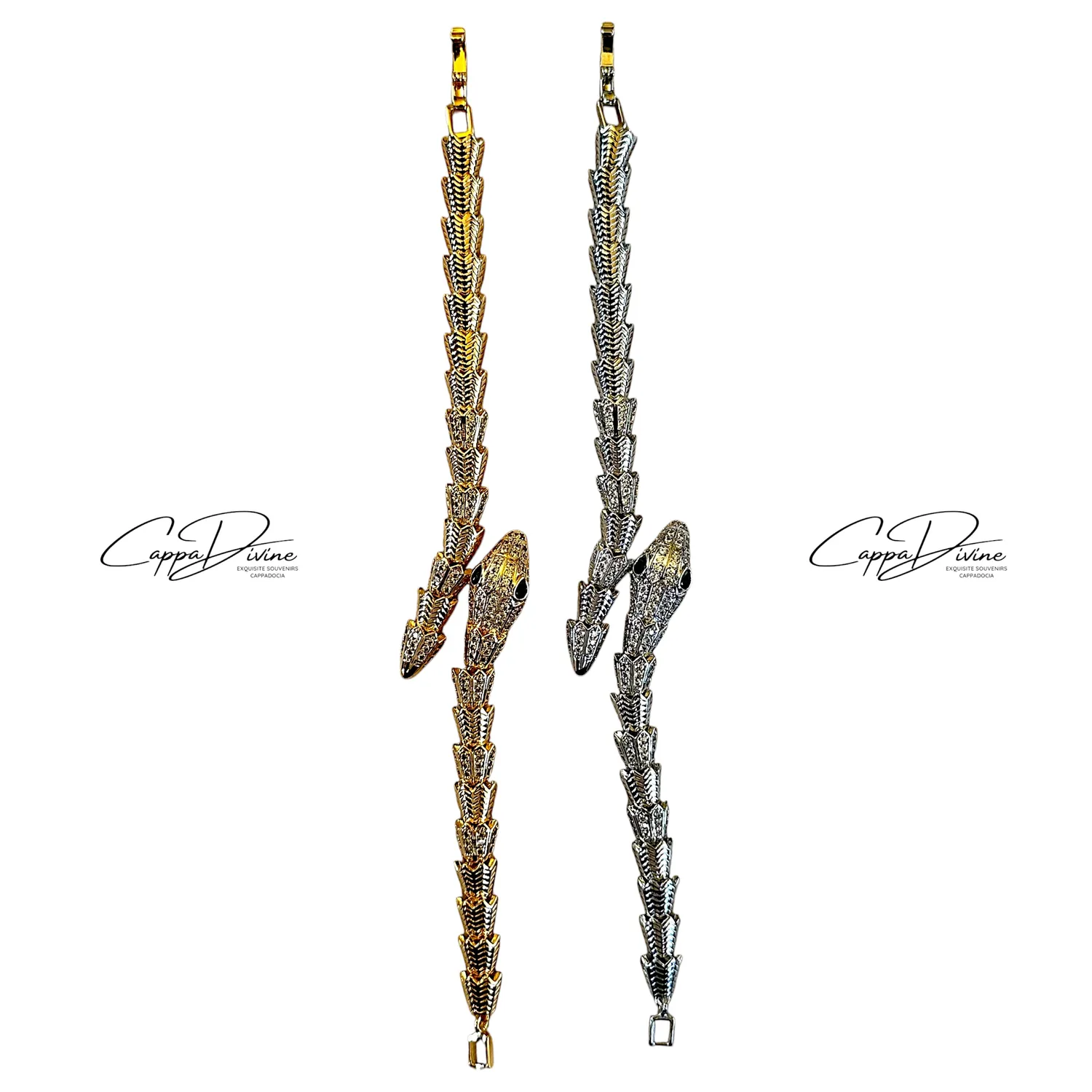 Steel Bracelet – Snake Design with Crystal Engravings