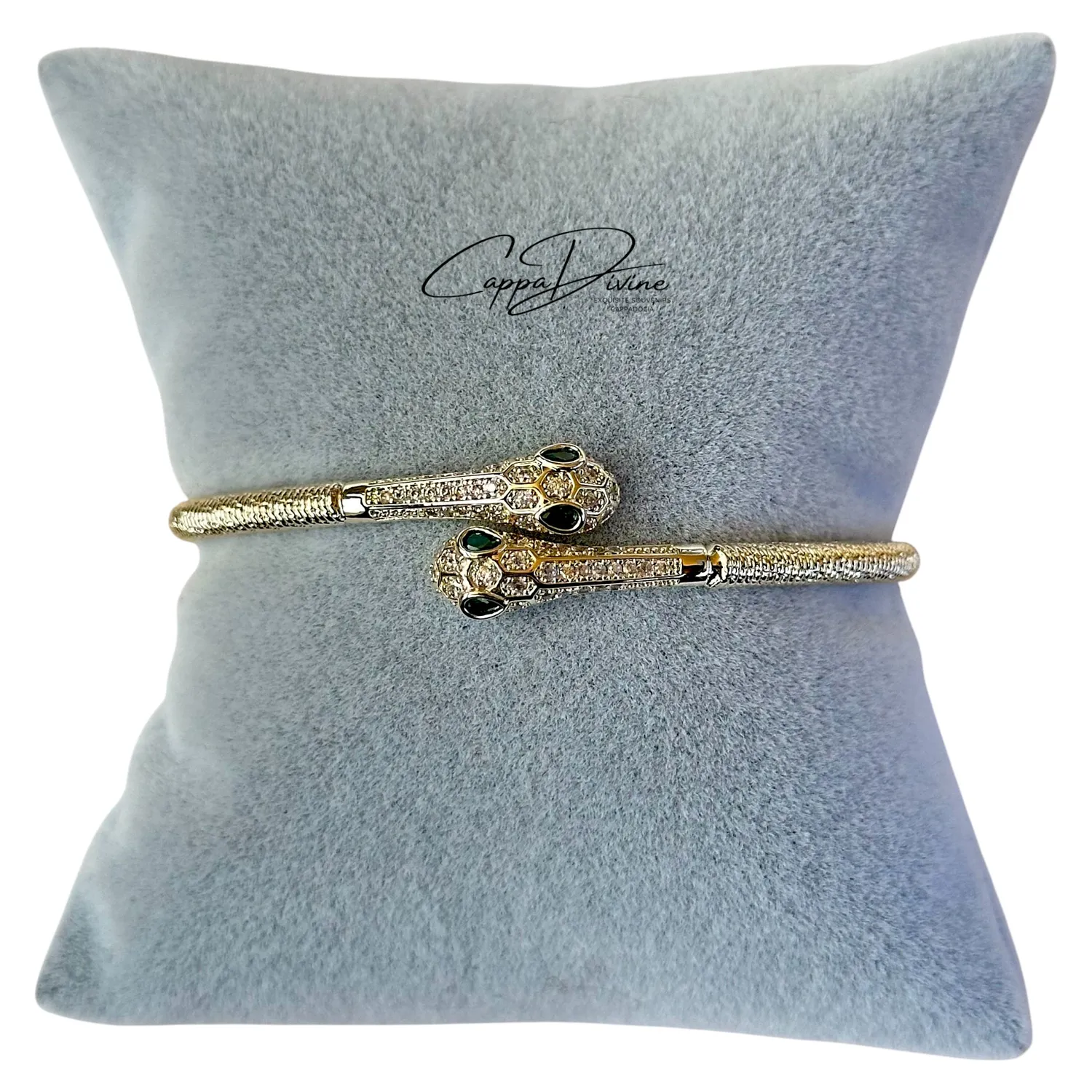 Adjustable Steel Bracelet – Double Snake Design with Crystal Engravings