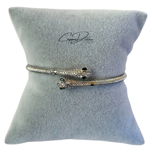 Adjustable Steel Bracelet – Double Snake Design with Crystal Engravings