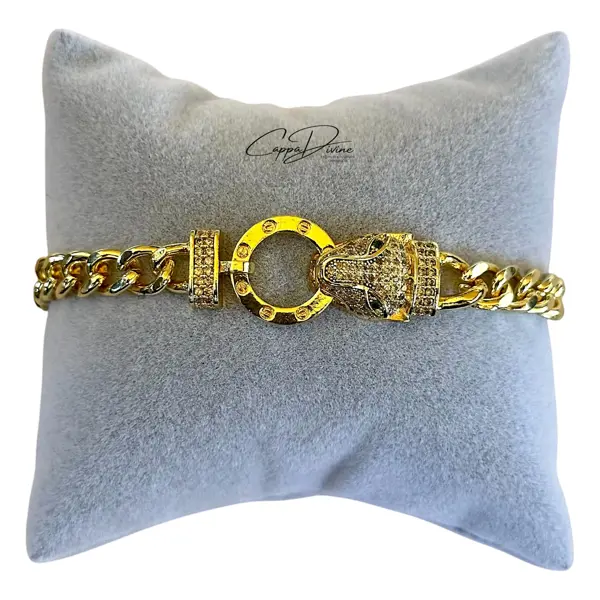 Golden Steel Bracelet – Snake Head Design with Crystal Engravings