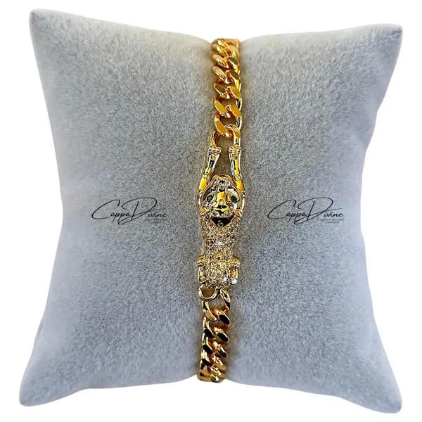 Rose Gold Steel Cuban Link Bracelet – Sphinx Design with Crystal Engravings