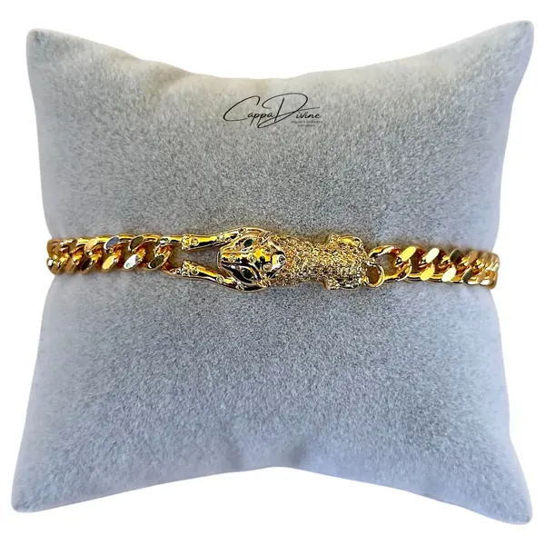 Rose Gold Steel Cuban Link Bracelet – Sphinx Design with Crystal Engravings