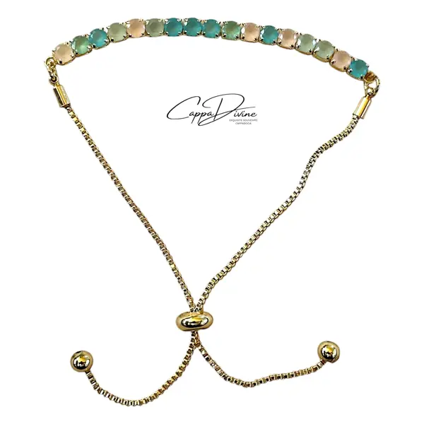 Adjustable Steel Tennis Bracelet with Colorful Crystal Stones