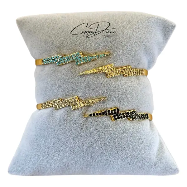 Adjustable Golden Steel Bracelet – Thunderbolt Design with Colorful Crystal Engravings