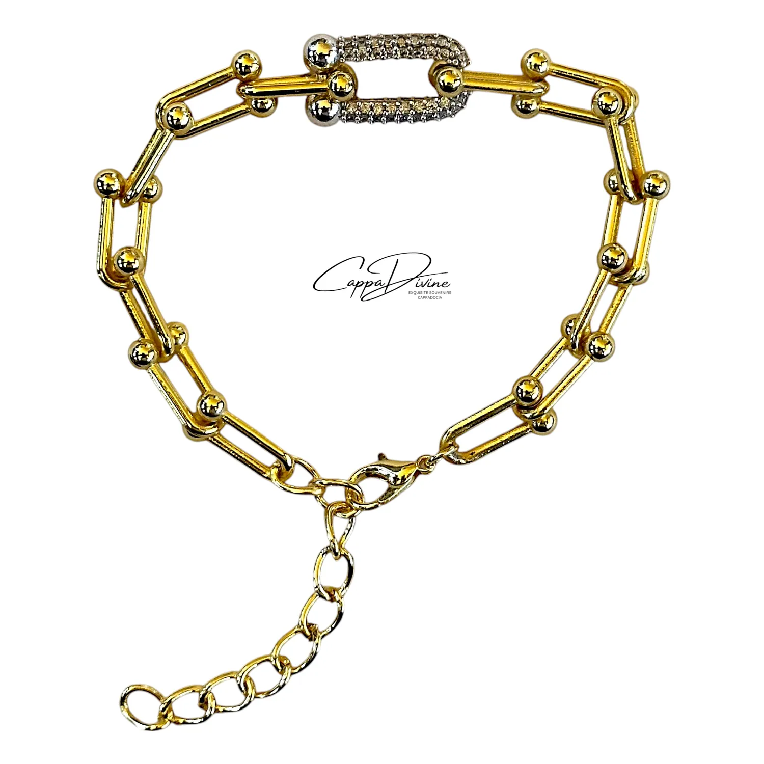 Golden Steel Bracelet - Link Design with Crystal Engravings