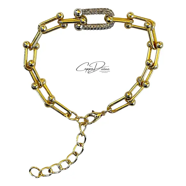 Golden Steel Bracelet - Link Design with Crystal Engravings