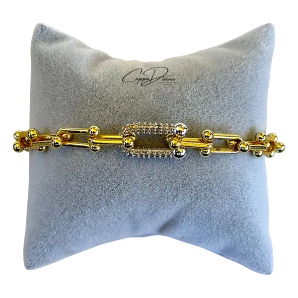 Golden Steel Bracelet - Link Design with Crystal Engravings