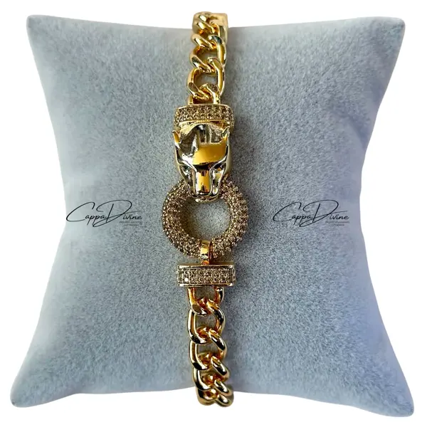 Steel Bracelet – Tiger Head With Crystal Engravings