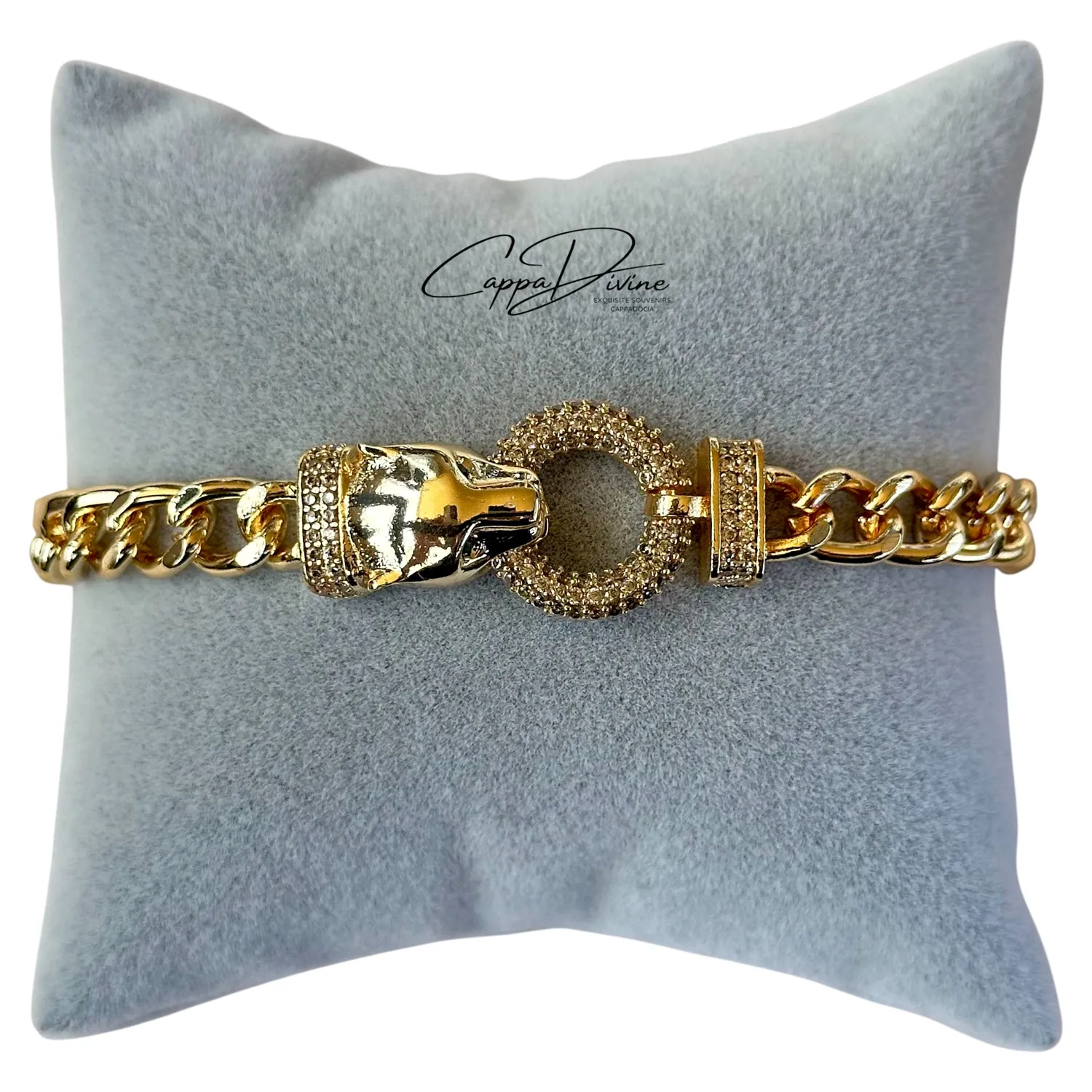 Steel Bracelet – Tiger Head With Crystal Engravings