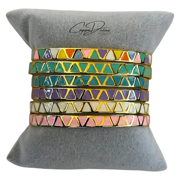 Adjustable Golden Steel Bracelet – Triangles with Colorful Enamel