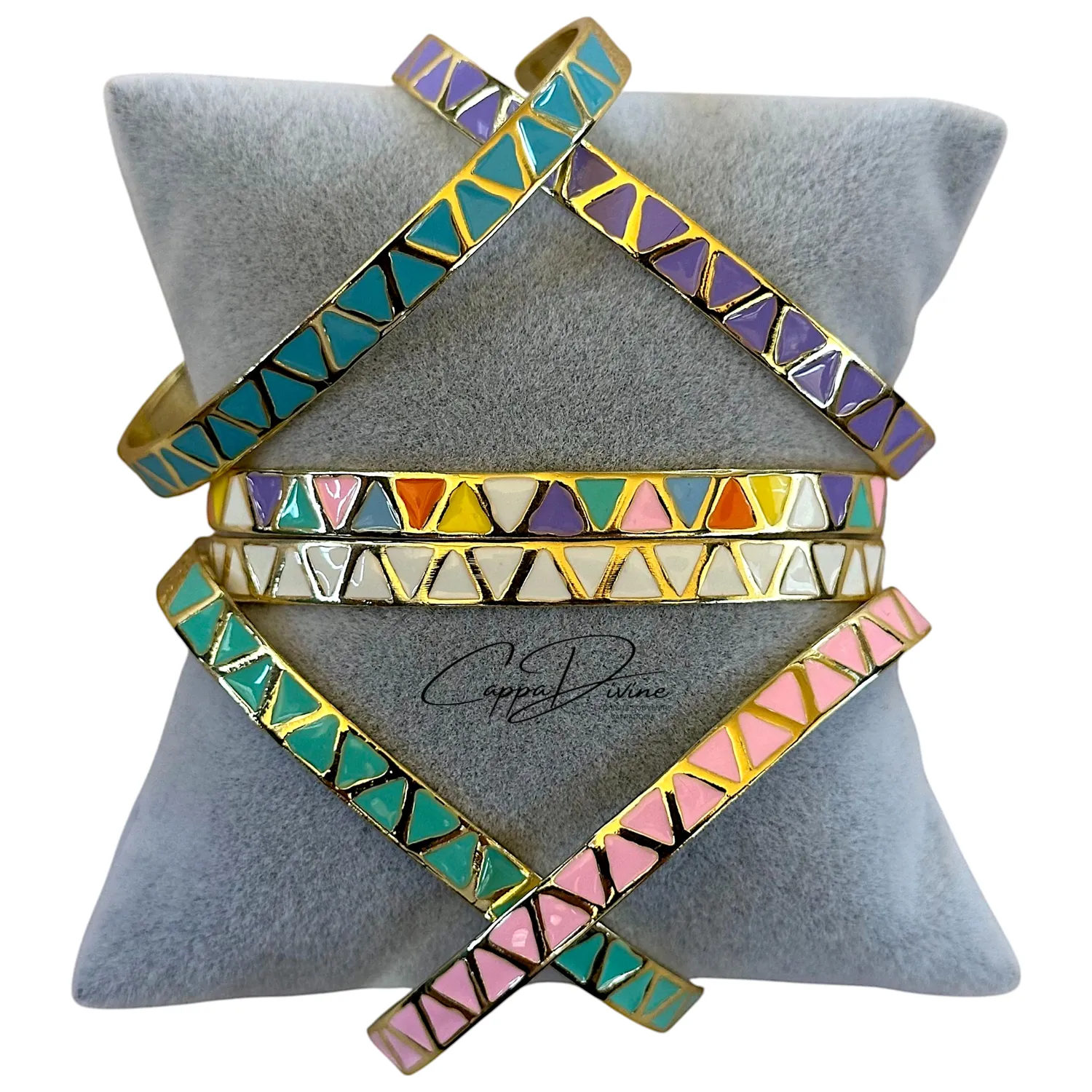 Adjustable Golden Steel Bracelet – Triangles with Colorful Enamel
