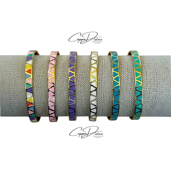 Adjustable Golden Steel Bracelet – Triangles with Colorful Enamel