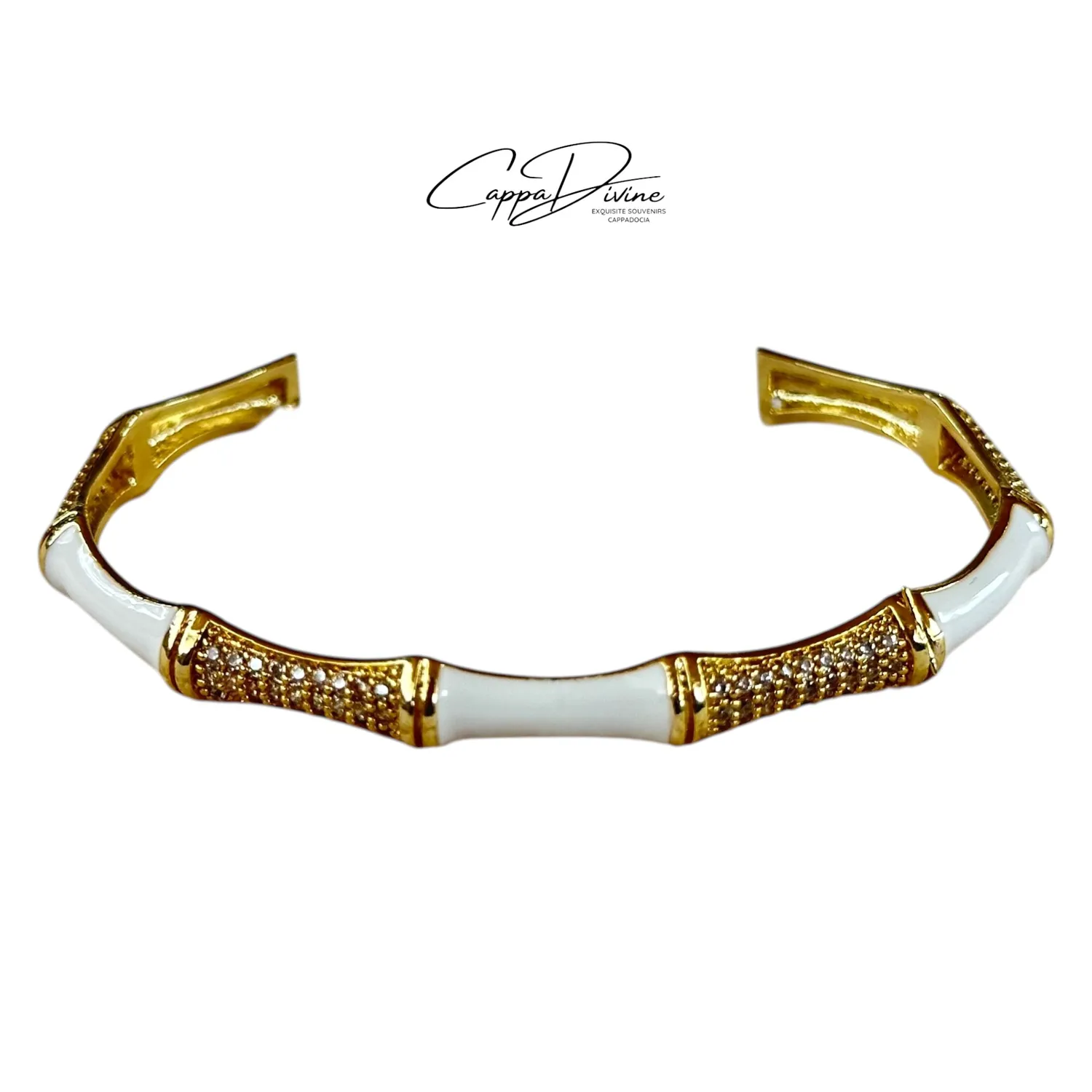 Adjustable Golden Steel Bracelet – Vintage Design with Enamel and Crystal Engravings
