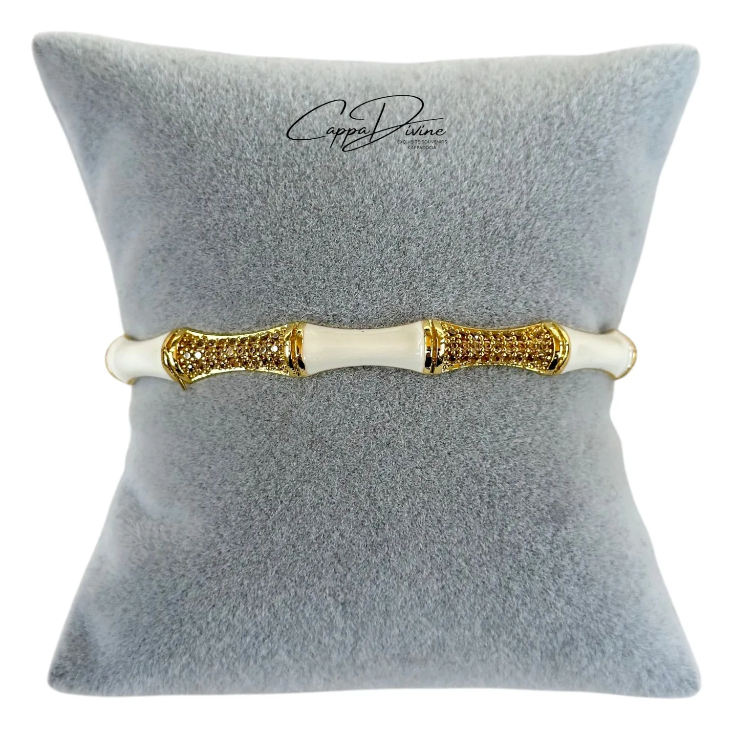 Adjustable Golden Steel Bracelet – Vintage Design with Enamel and Crystal Engravings