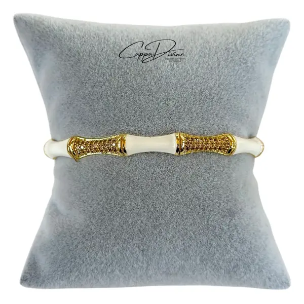 Adjustable Golden Steel Bracelet – Vintage Design with Enamel and Crystal Engravings