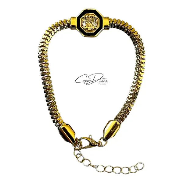 Golden Steel Bracelet – Wicker Design with Crystal