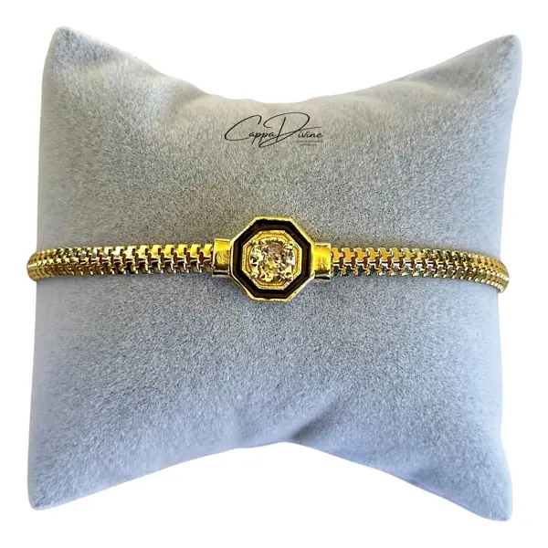 Golden Steel Bracelet – Wicker Design with Crystal