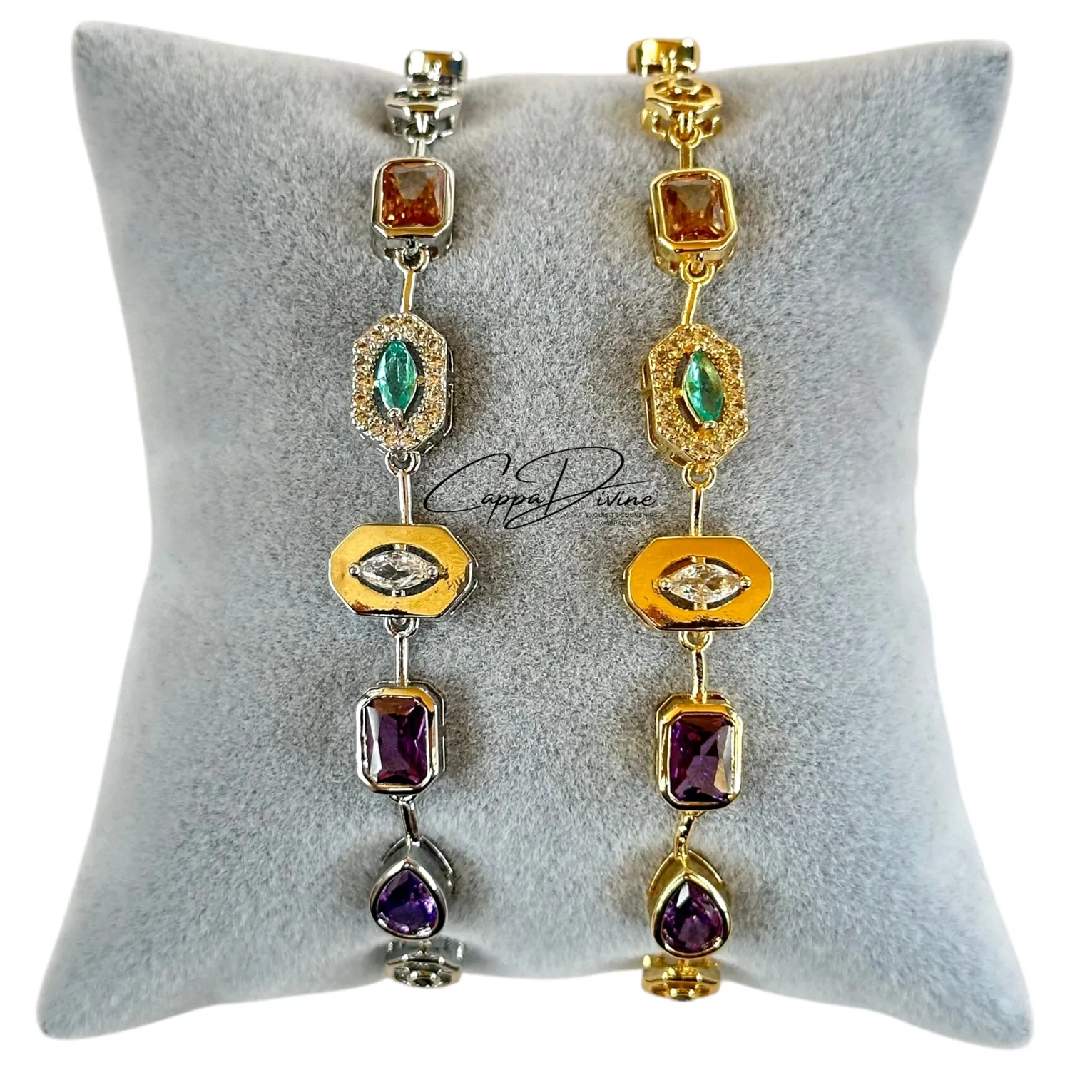 Steel Bracelet – Y Design with Crystal Stones
