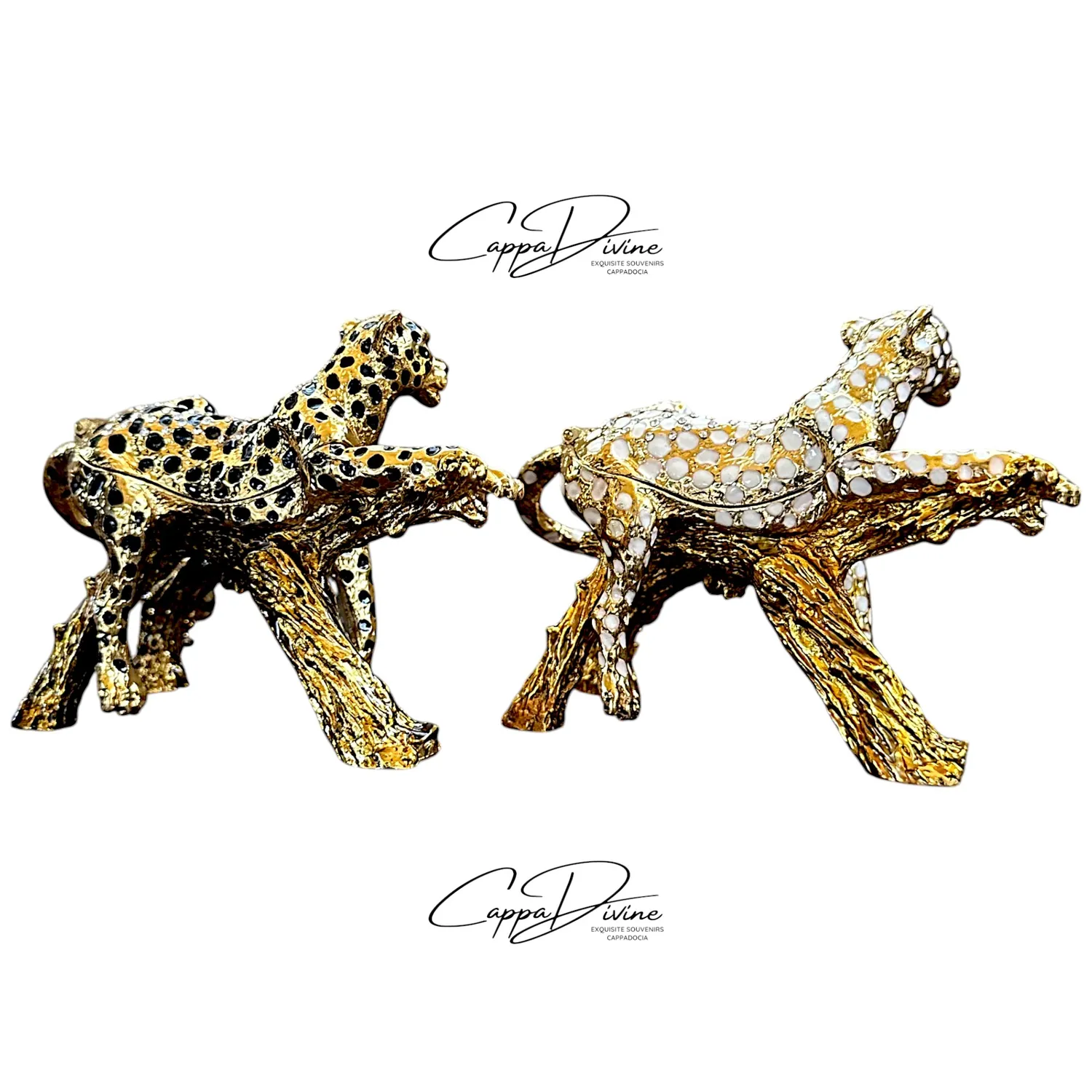 Decorative Piece – Leopard on Branch with Crystal Stones