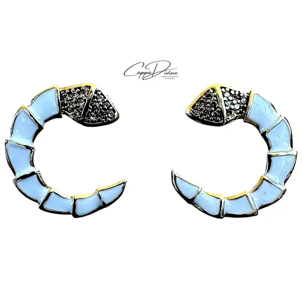 Steel Earring – Snake Design with Colorful Enamel and Crystal Engravings