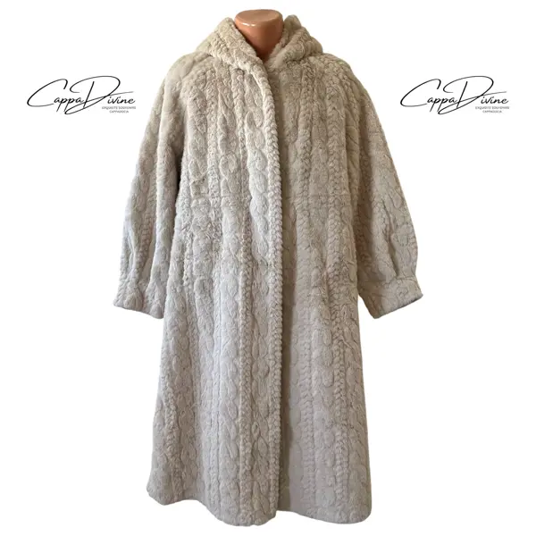 Long Angora Fur Coat – Braid Patterns & Hooded