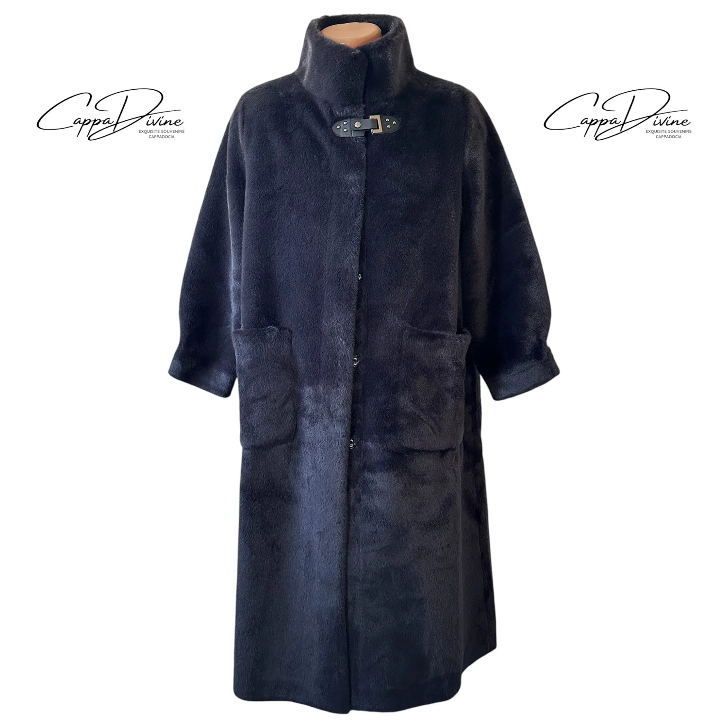 Long Angora Fur Coat – Plain & High Neck