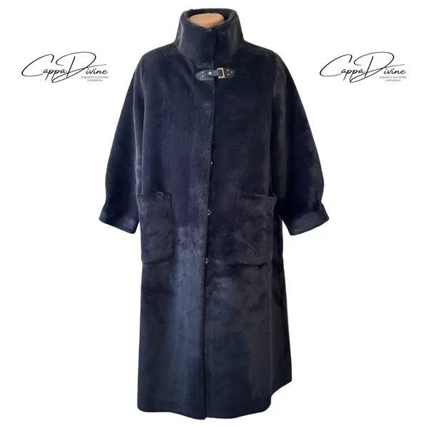 Long Angora Fur Coat – Plain & High Neck