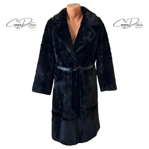 Leather Belted Angora Fur Coat – Plain & Long