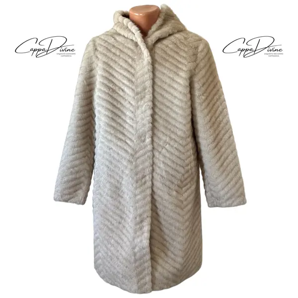 Long Angora Fur Coat – Wavy Stripe Patterns & Hooded