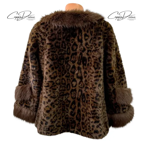 Short Angora Fur Coat – Leopard Design & Leather Belted