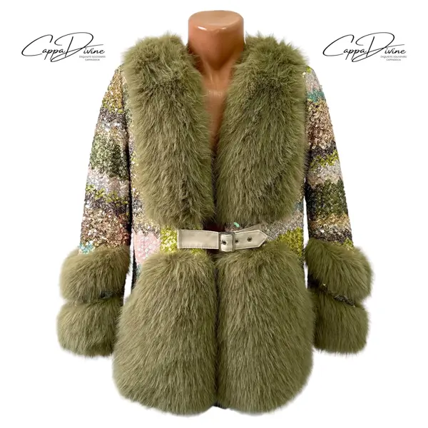 Angora Fur Coat – Fluffy Fur & Sequin Design