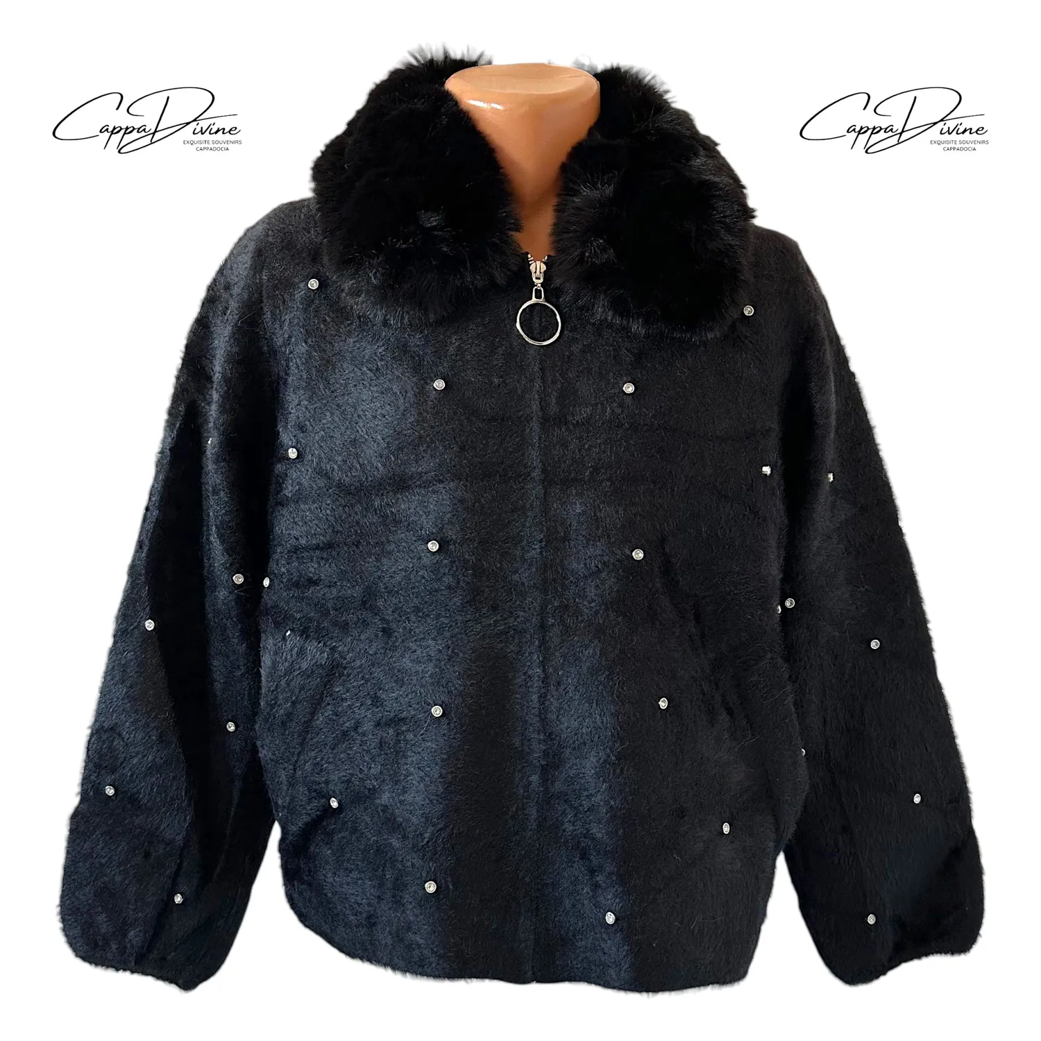 Soft Angora Jacket – Short, Furred & Crystal Detailed