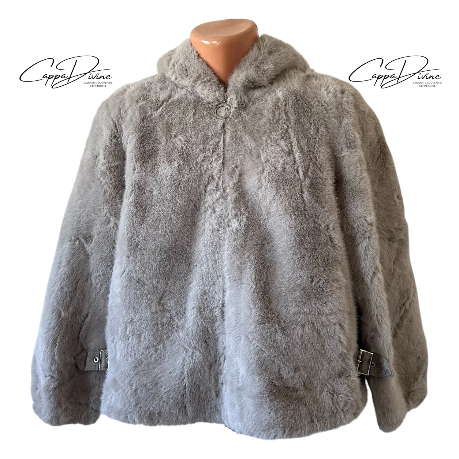 Short Angora Fur Coat – Plain, Hooded & Mini Belt Detailed