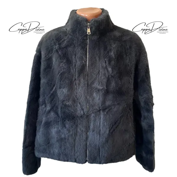 Angora Fur Coat – Short, Plain & Full Zipper